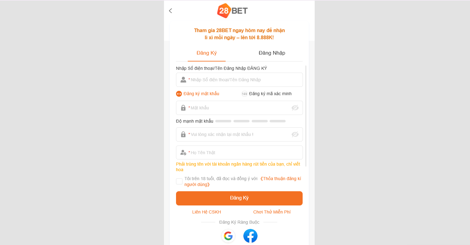 28BET - Trang Chủ Nhà Cái Uy Tín Năm 2026 Tại Châu Á 21 Biểu mẫu điền thông tin người dùng khi đăng ký trở thành hội viên 28BET